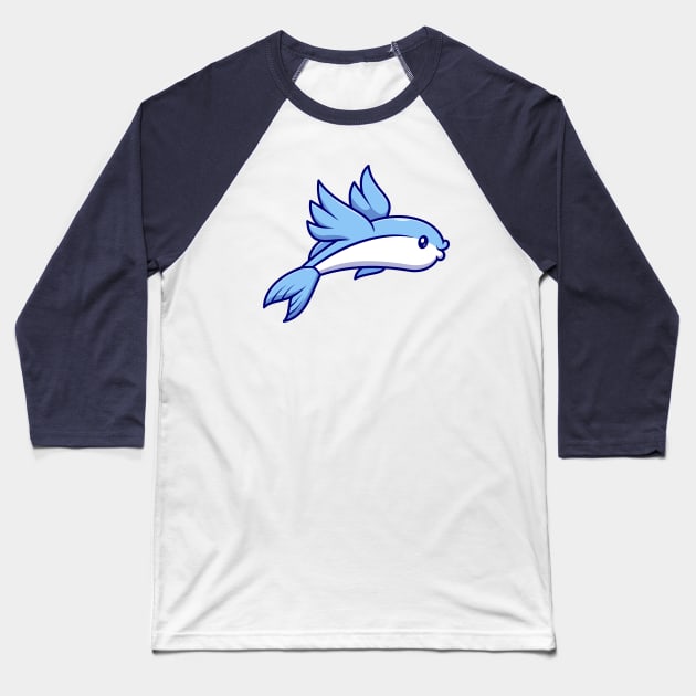 Cute Flying Fish Swimming Cartoon Baseball T-Shirt by Catalyst Labs